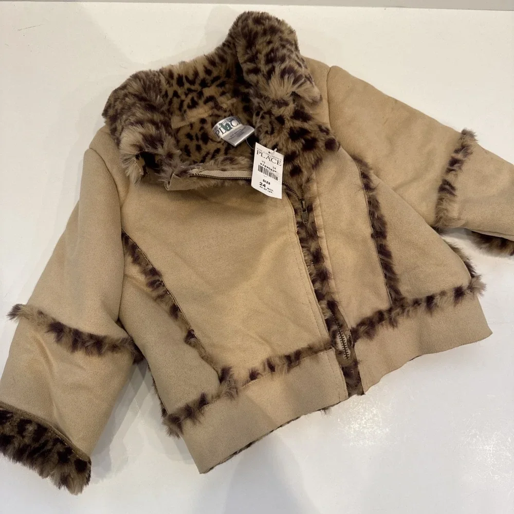 The Children's Place Girls Coat 24 Months Winter Leopard Faux Fur‎ Lined NWT